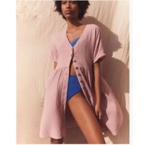 Madewell Powder Pink Double Waffle Button-Down Mini Dress Sz 2X Vacation Beach